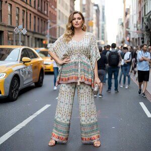 Geometric Printed Light Green Rayon Co-Ord Set Dress for Women by Gypsie Blu